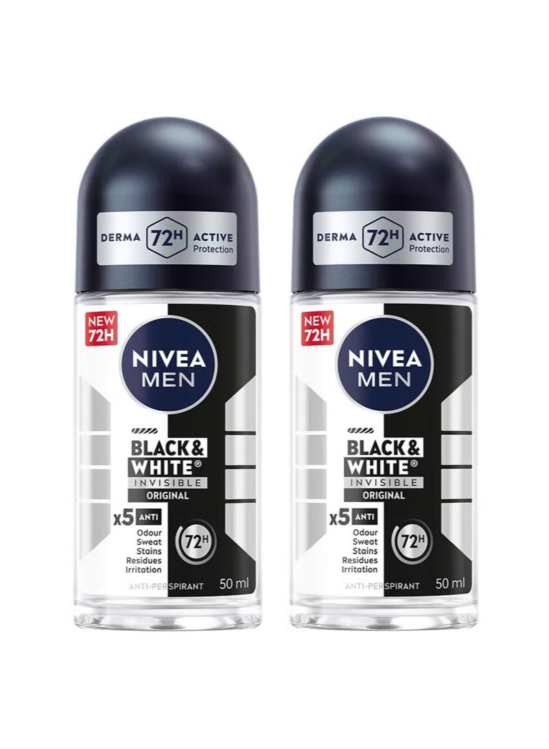 Nivea Pack Of 2 Black And White Invisible Original Antiperspirant Roll On 50ml - Image 1