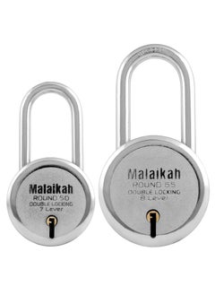 MALAIKAH Malaikah Locks Padlocks Pack of 2 Round 50mm Long Shackle and Round 65mm Long Shackle with Made in Aligarh India Robust Security Solution for Gates Lockers and Doors Featuring 7Lever Lock 