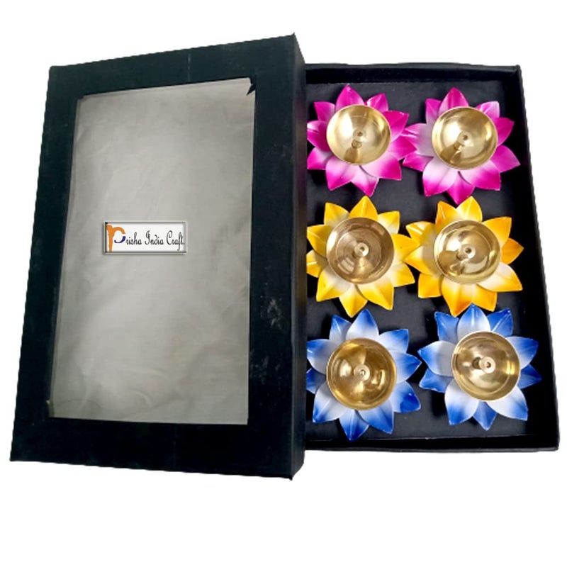Prisha India Craft Prisha India Craft Diya for Puja Lotus Brass Diyas Oil Lamp Pooja Gift Idea Set of 6