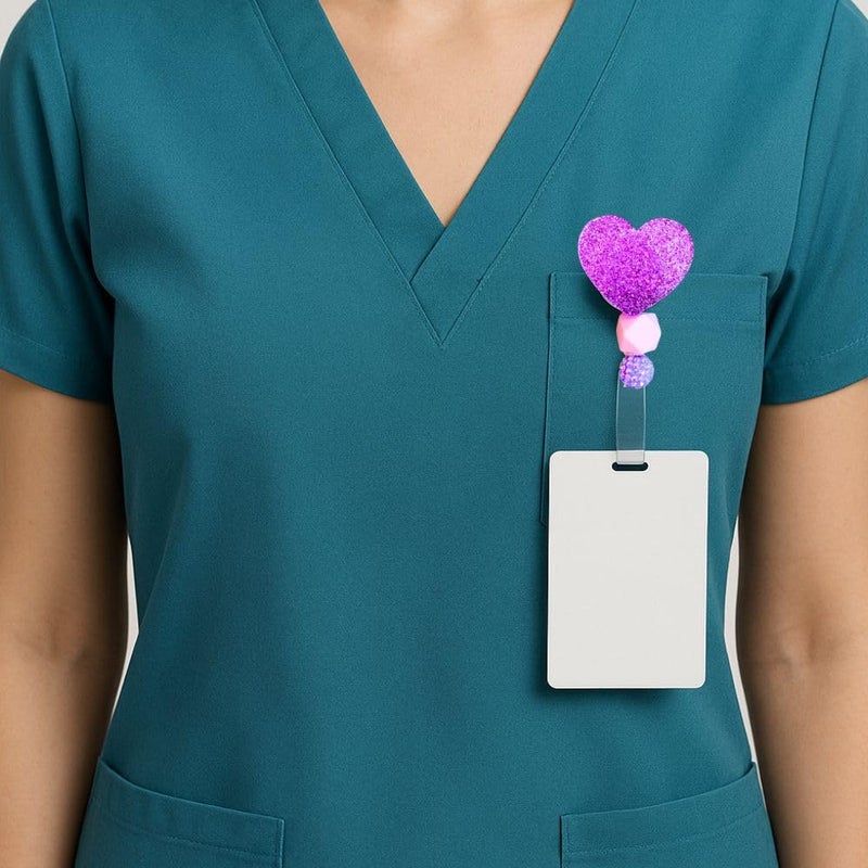 YJ PREMIUMS Purple Heart Badge Reel Cute Sparkly Bling Violet Lilac ID Name Holder with Retractable Clip Hospital School Medical Office Accessories Gift for Teachers Nurses Medical Assistant Healthcare Workers - Image 4