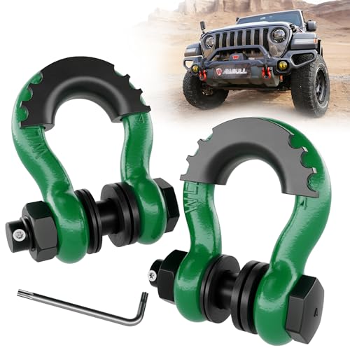 AMBULL Shackles 3/4" D Ring Shackle (2 Pack) 45,000lb Break Strength with 7/8" Pin, Anti Theft Security Screws, Isolator & Washer Kits for Use with Tow Strap Winch Truck Vehicle Recovery, DarkGreen - Image 1
