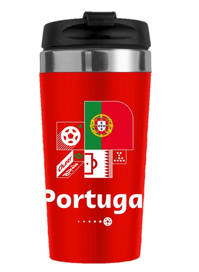 FIFA World Cup 2022 Printed Travel Mug with Lid Stainless Steel Portugal - Image 1