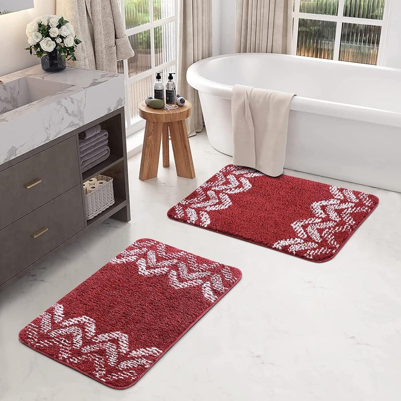 YOLO Microfiber Anti-Slip Bathmat Set of 2, Super Absorbent & Soft Mat, Non-Slip Bathmat, Floormat, Bath Rug, Red (40X60 cm) - Image 2