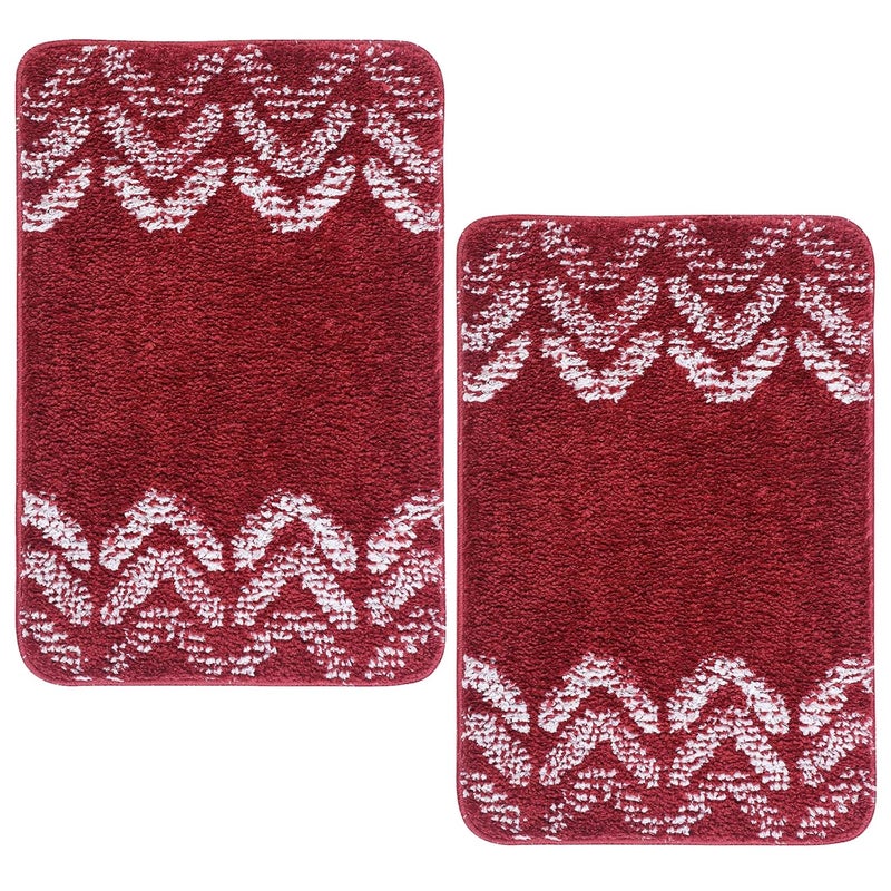YOLO Microfiber Anti-Slip Bathmat Set of 2, Super Absorbent & Soft Mat, Non-Slip Bathmat, Floormat, Bath Rug, Red (40X60 cm) - Image 1