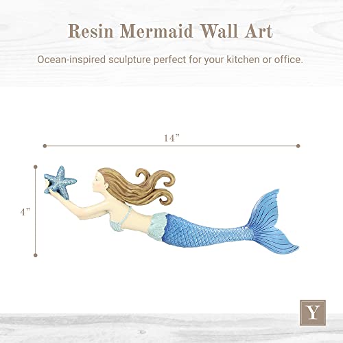 Young's Inc. Resin Mermaid Wall Art – 14”L x 3.5”H Nautical Decor Piece – Beach Decorations for Home – Wall Sculptures - Image 3