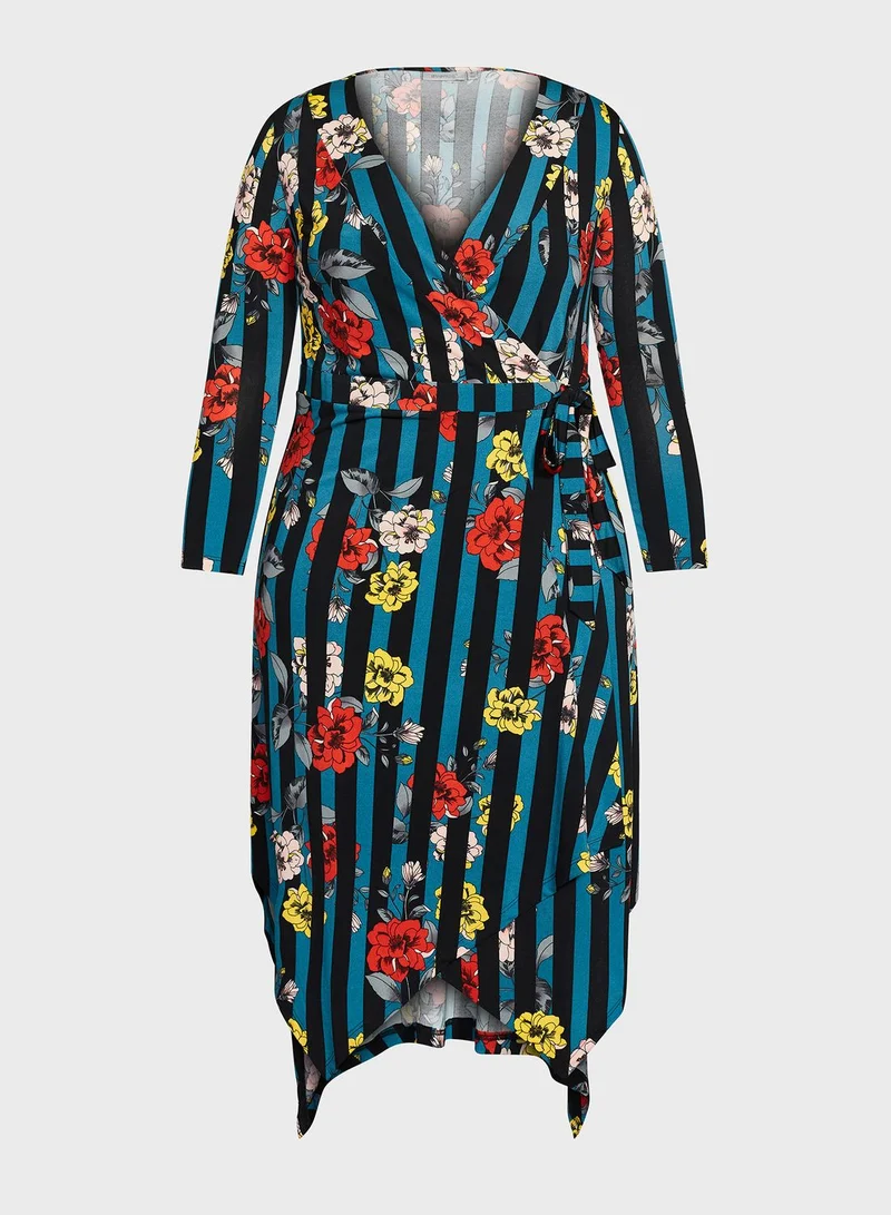 Avenue Floral Stripe Wrap Dress