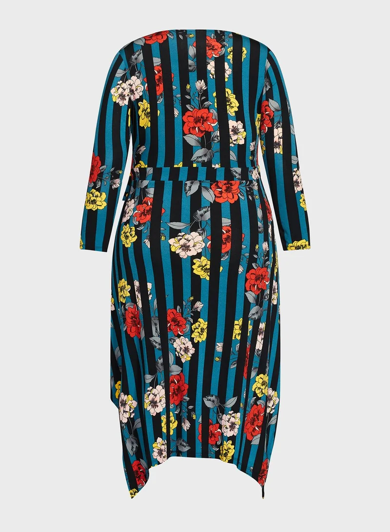 Avenue Floral Stripe Wrap Dress