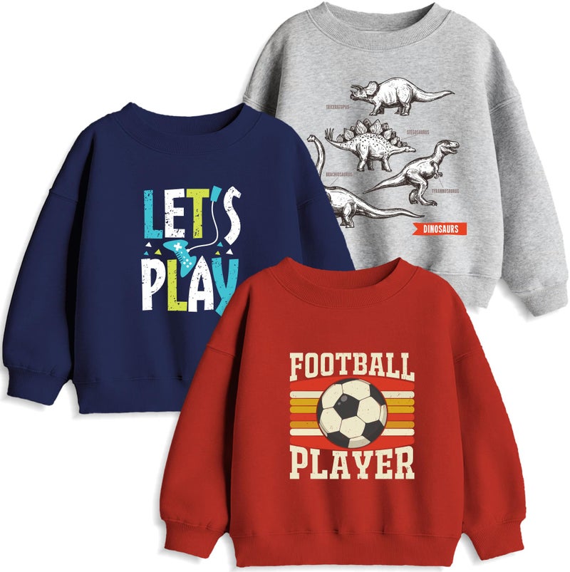minicult Unisex-Child Cotton Blend Regular Crew Neck Full Sleeves Sweatshirt With Fun Prints(Dinosaur)(Pack Of 3)(15-16 Years), Multicolor - Image 1