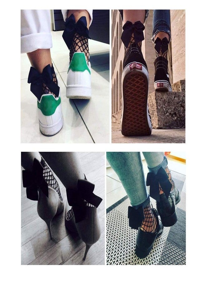 CheeseandU 2Pcs Women Fishnet Socks, Mesh Lace Short Ankle Socks with Bowknot Decor White+Black - Image 5