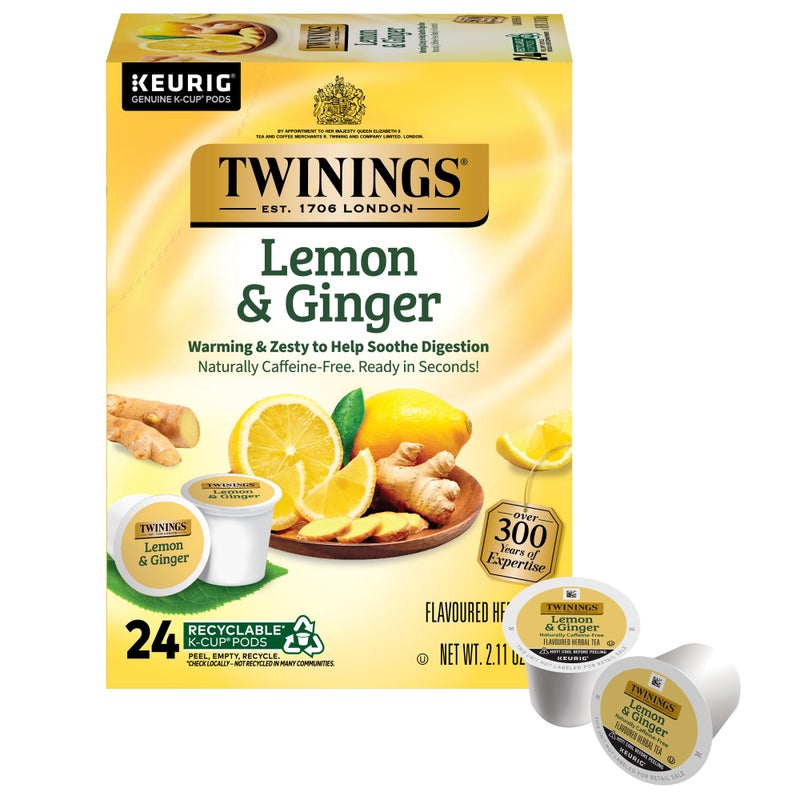 Twinings Lemon  Ginger Herbal Tea KCup Pods for Keurig 24 Count Pack of 1 Tangy  Spicy Naturally CaffeineFree Enjoy Hot or Iced - Image 3
