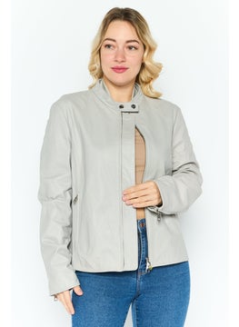 EMPORIO ARMANI Women Solid Motorcycle Jacket, Grey  - Image 1