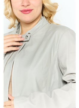EMPORIO ARMANI Women Solid Motorcycle Jacket, Grey  - Image 3