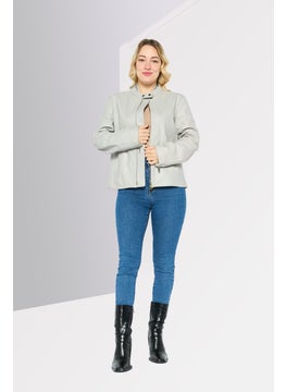EMPORIO ARMANI Women Solid Motorcycle Jacket, Grey  - Image 2