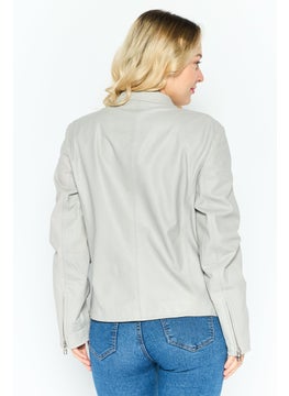 EMPORIO ARMANI Women Solid Motorcycle Jacket, Grey  - Image 4