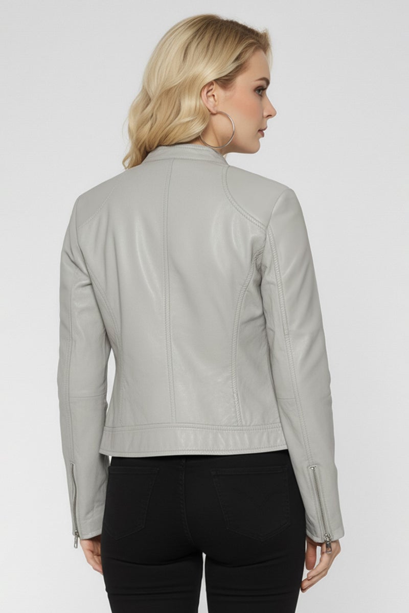 armani Emporio Armani Women Solid Motorcycle Jacket, Grey - Image 4