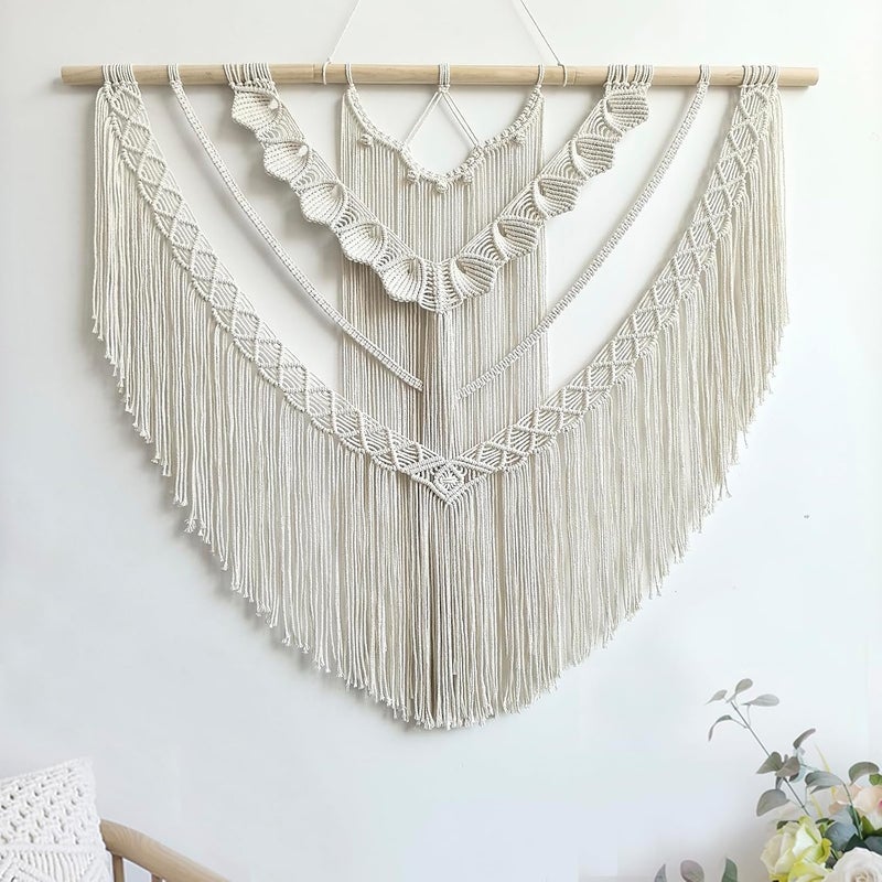 Achart Macrame Wall Hanging Large- Boho Wall Decor- large wall art- Wall Decor Living Room- Macrame Tapestry Boho Decor for Bedroom (Beige-Shells) - Image 1