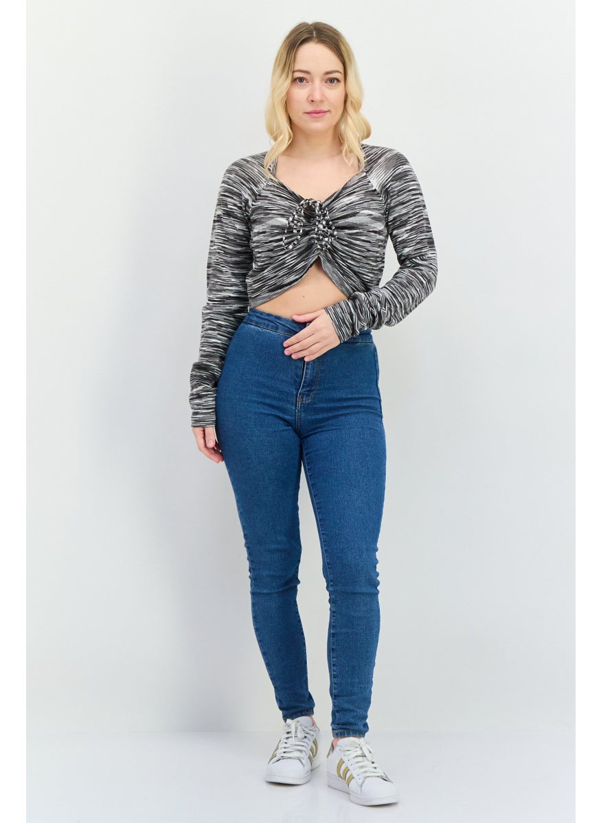 LOST INK Women V-Neck Long Sleeve Heather Top, Grey  - Image 4