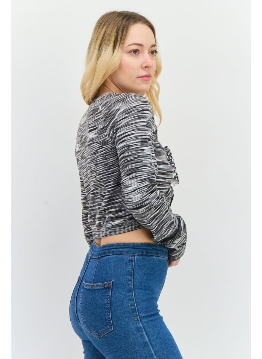 LOST INK Women V-Neck Long Sleeve Heather Top, Grey  - Image 2