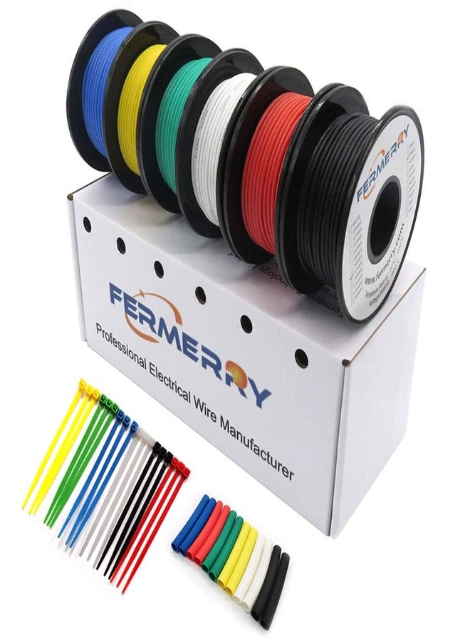 Fermerry Silicone Wire 14 Gauge Electrical Wire Kit Spool 25ft Each 6 Colors Flexible 14 AWG Stranded Tinned Copper Wire (6 Colors 25FT Each, 14AWG) - Image 1
