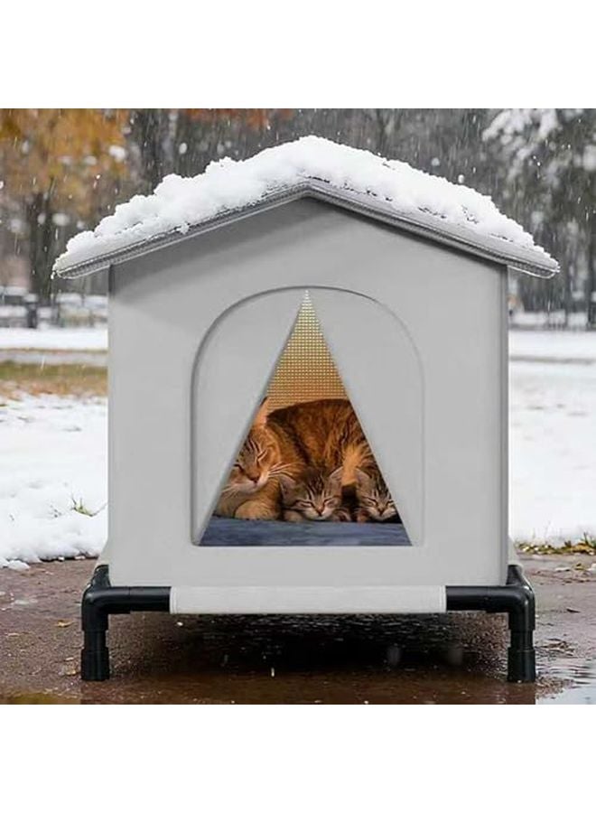 Insulated Waterproof Windproof Outdoor Cat House Beige Shelter For Winter Garden - Image 3