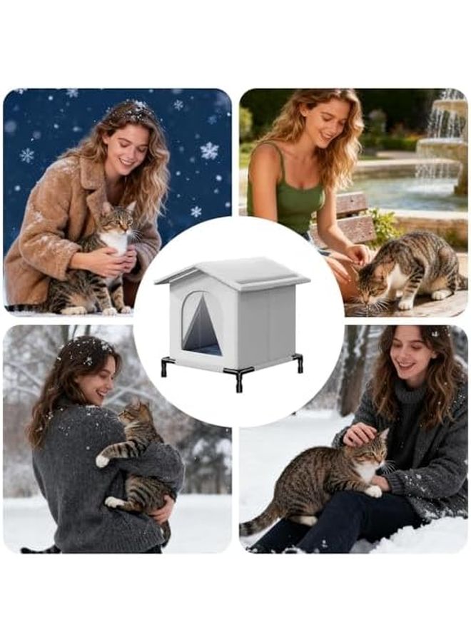 Insulated Waterproof Windproof Outdoor Cat House Beige Shelter For Winter Garden - Image 5