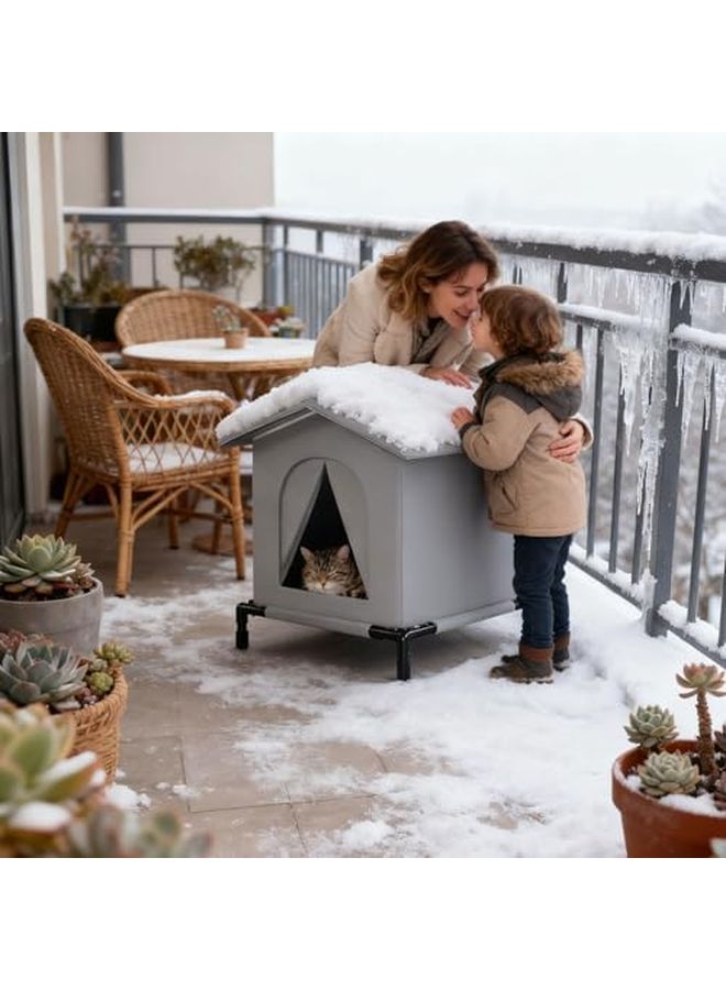 Insulated Waterproof Windproof Outdoor Cat House Beige Shelter For Winter Garden - Image 4