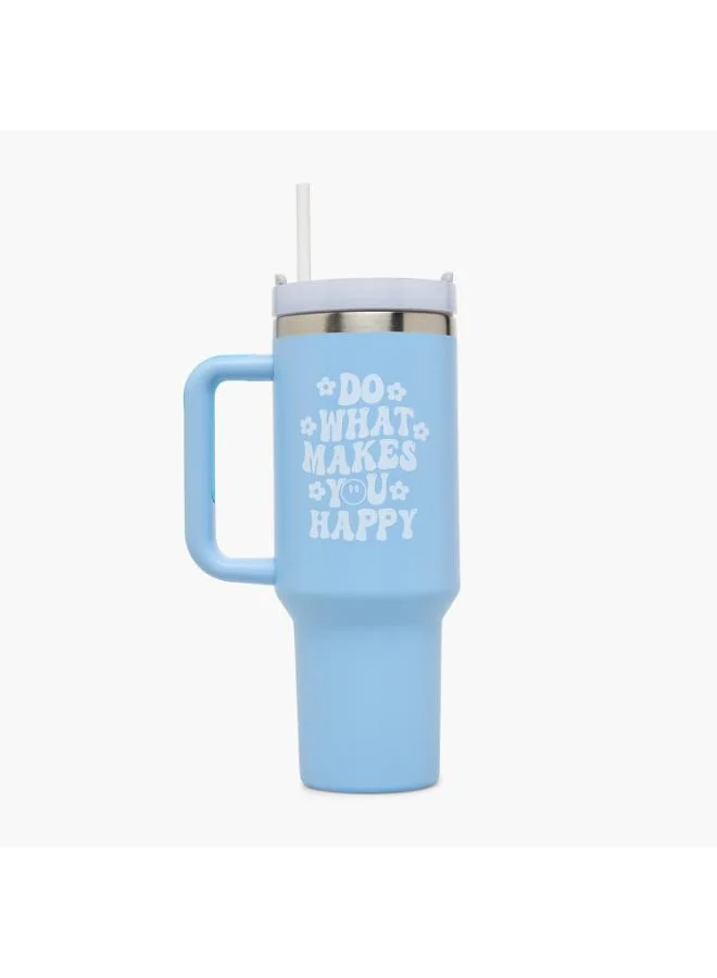 لايف ستايل Slogan Print Double Wall Stainless Steel Tumbler with Handle