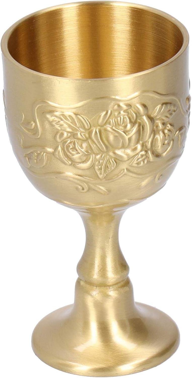Goblet Vintage Brass Cup Goblet Chalice Wine Cup Embossed Rose Milk Tea Wine Whiskey Small Goblet Party Supplies(Small) - Image 3