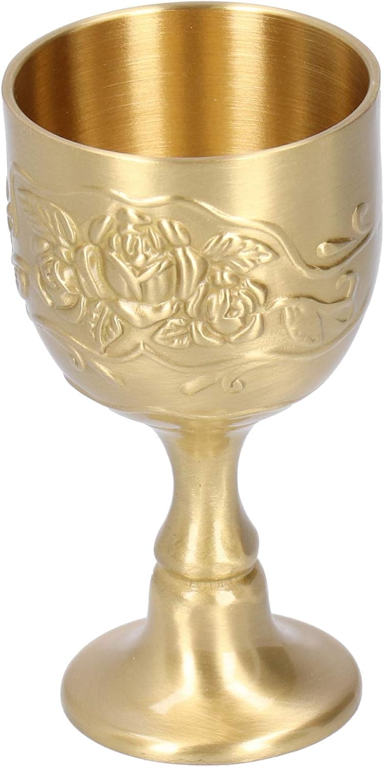 Goblet Vintage Brass Cup Goblet Chalice Wine Cup Embossed Rose Milk Tea Wine Whiskey Small Goblet Party Supplies(Small) - Image 1