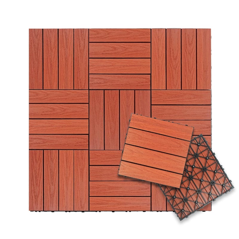 NewTechWood بلاط سطح خارجي مركب سريع التركيب UltraShield Naturale 1 قدم × 1 قدم باللون الأحمر مدريد (10 قدم مربع لكل صندوق) - Image 1
