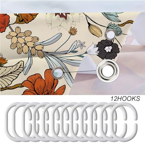 Miyotaa Flower Shower Curtain Set 60Wx71H Inches Vintage Retro Burnt Orange Blossom Botanical Plant Polyester Waterproof Cloth Bathroom Curtain with 12 Hooks - Image 4