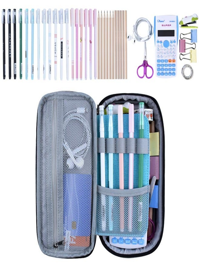 Chelory Big Pencil Case Large Capacity Pencil Bag Pouch Portable Pen Pencil Marker Cases Holder Multi Functional High Storage Office Stationery Organizer Supplies Men Women, Light Blue - Image 2