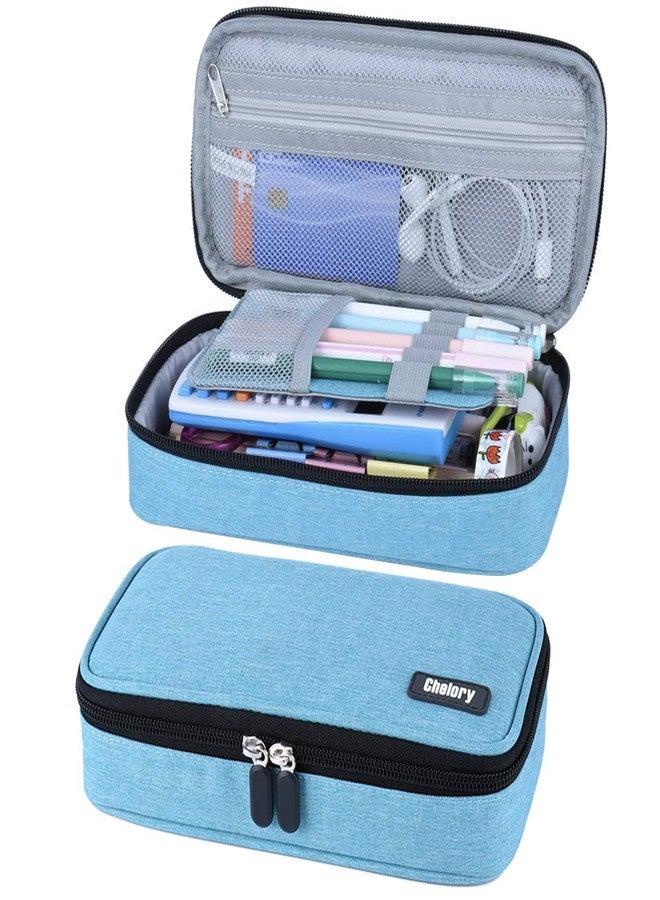 Chelory Big Pencil Case Large Capacity Pencil Bag Pouch Portable Pen Pencil Marker Cases Holder Multi Functional High Storage Office Stationery Organizer Supplies Men Women, Light Blue - Image 1
