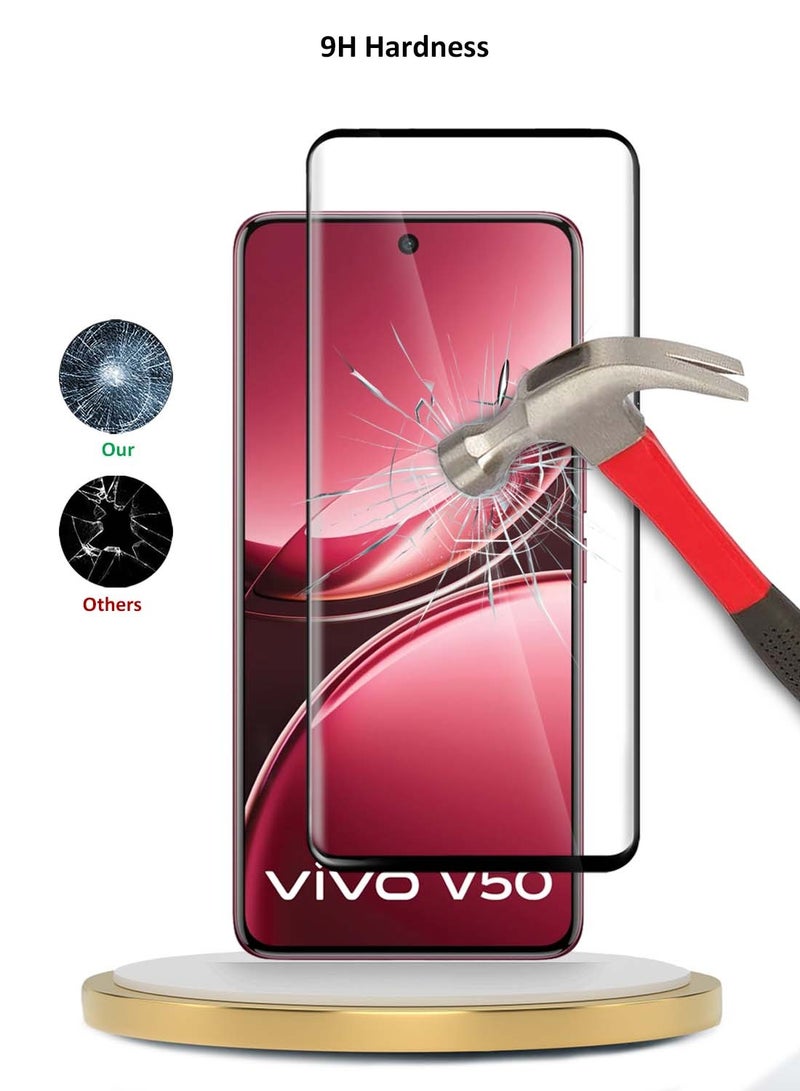 دبليو تيك vivo V50 5G 2025 Premium Edge-Pro Full Glue بغطاء كامل واقي شاشة من الزجاج المقسى (MSGPCN) - شفاف / أسود - Image 2