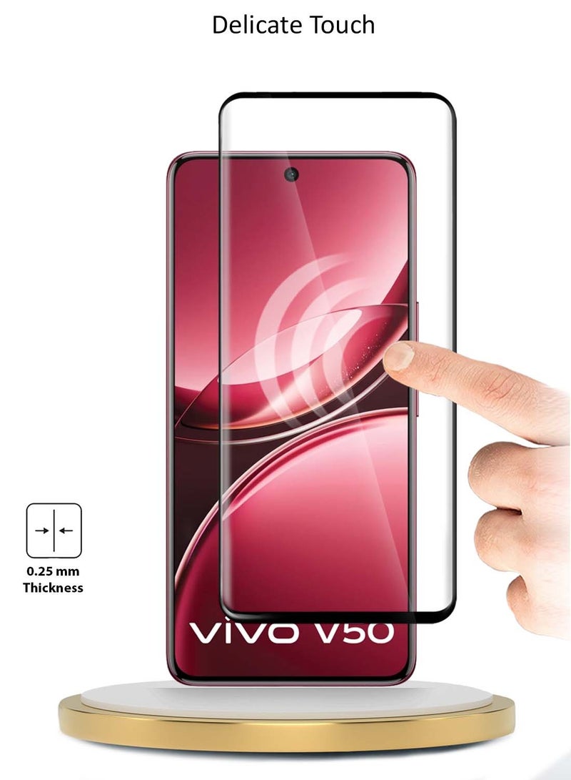 دبليو تيك vivo V50 5G 2025 Premium Edge-Pro Full Glue بغطاء كامل واقي شاشة من الزجاج المقسى (MSGPCN) - شفاف / أسود - Image 3