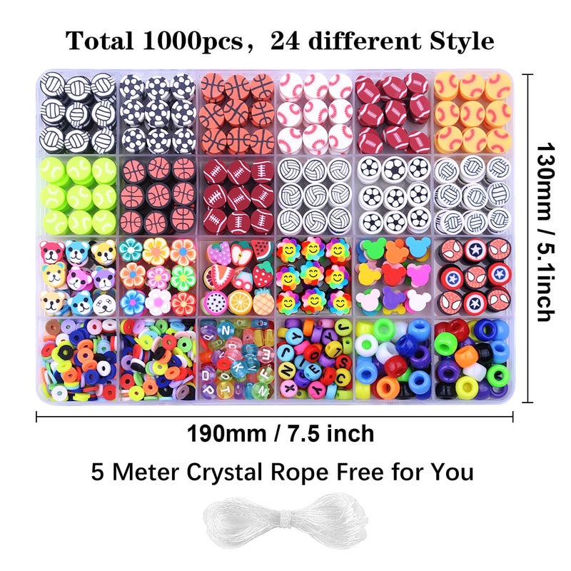 BBita 1000PCS Sports Polymer Clay Beads Bracelet Making kit, 24 Style Cute Fun Ball Beads Baseball Basketball Soccer Rugby Volleyball Football Charms, DIY Bracelet Making kit - Image 4