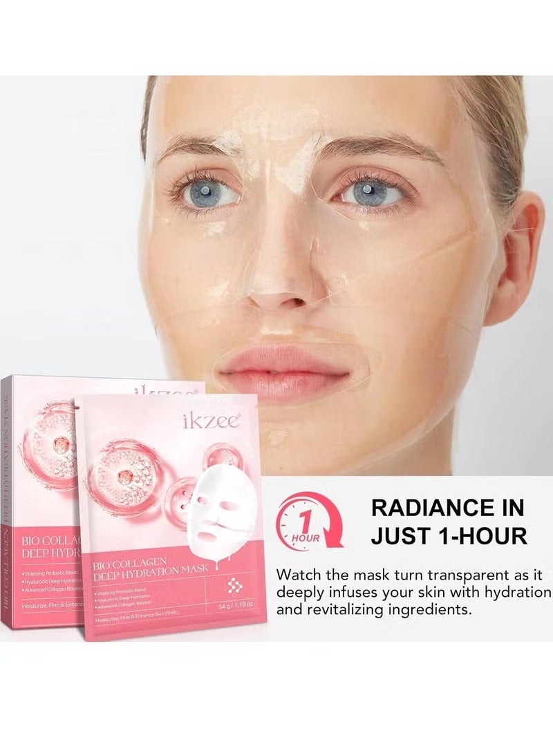 IKZEE Bio Collagen Deep Hydration Mask Nourishing Smooth Real Deep Mask Reduce Wrinkles Facial Pores and Fine Lines Reduce Skin Dryness Deep Hydration Bio Collagen Face Mask 4Pcs - Image 3