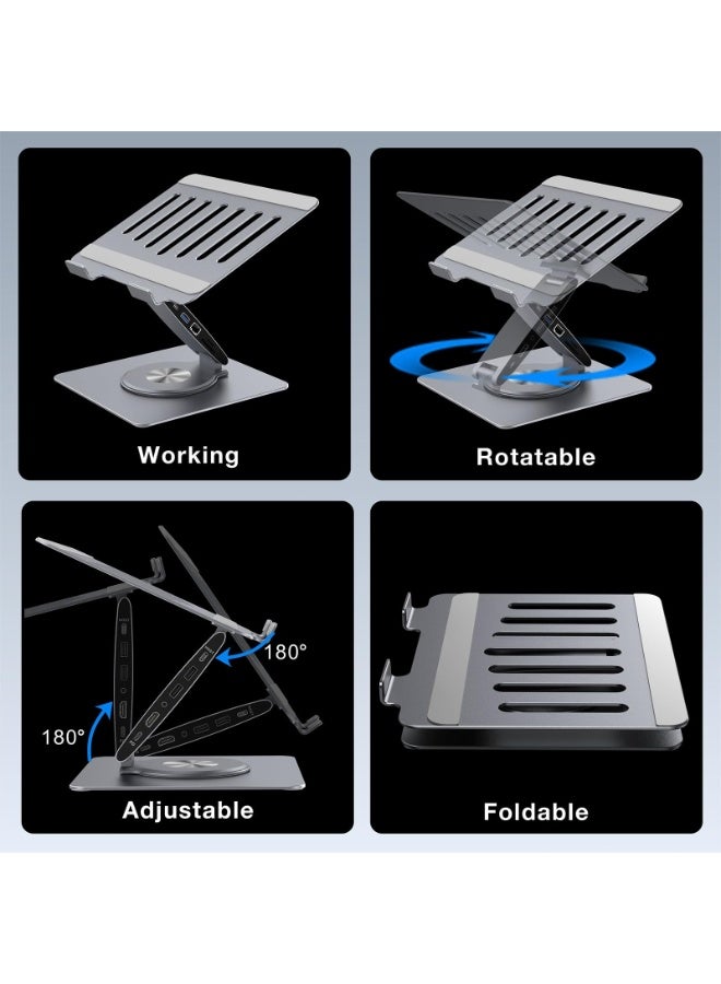 SIGood Adjustable Laptop Stand for Desk with Docking Station 11-in-1, Aluminum Laptop Riser with USB Hub 360°Swivel Dual Display 4K60Hz HDMI Gigabit Ethernet USB3.0 PD100W for MacBook Pro Air/Dell/HP 7-15.6" - Image 2
