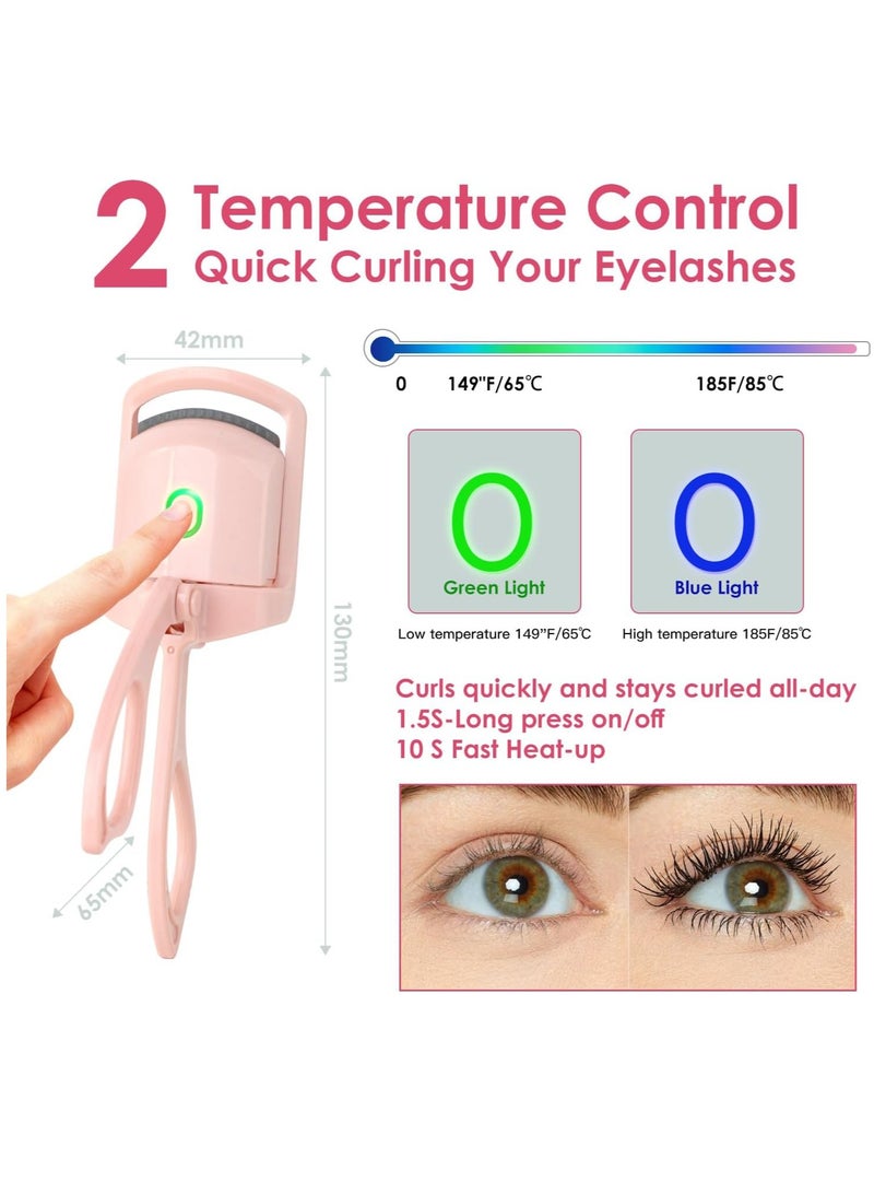 Generic Heated eyelash curler, electric quick heating eyelash curler with 2 heating modes, suitable for women's makeup quick natural eyelash curler, pink  - Image 3