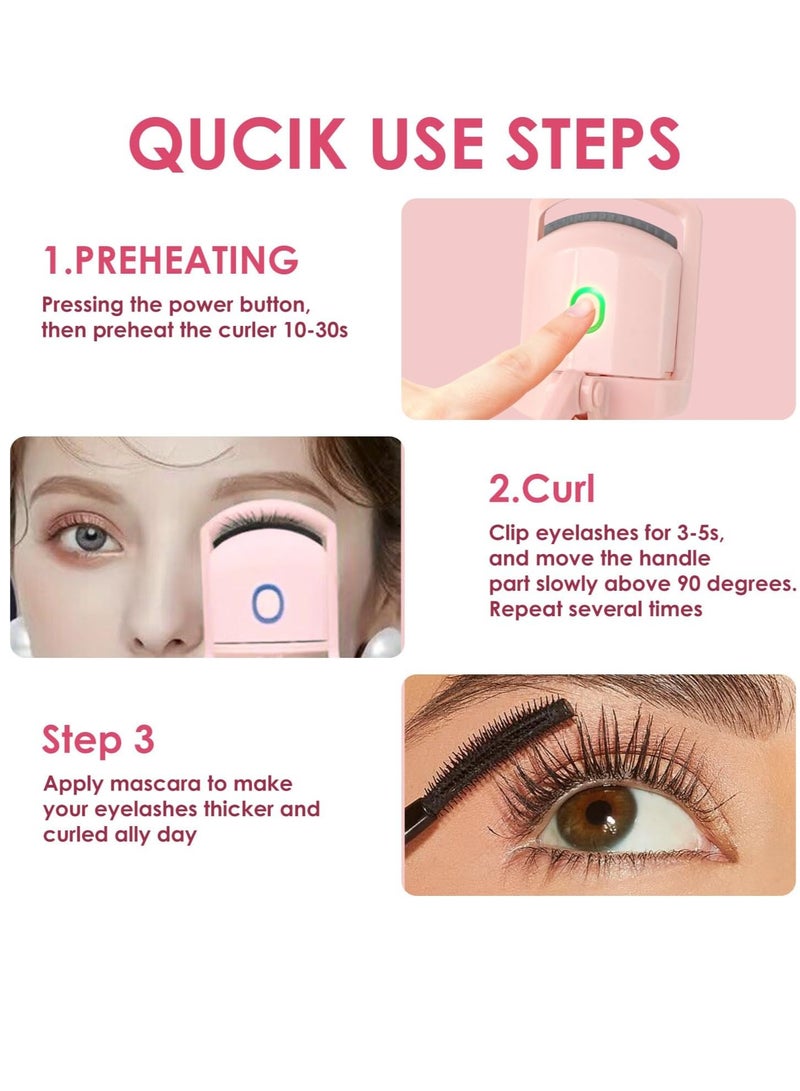 Generic Heated eyelash curler, electric quick heating eyelash curler with 2 heating modes, suitable for women's makeup quick natural eyelash curler, pink  - Image 5