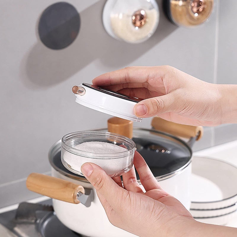 White Stainless Steel Magnetic Spice Jar Set Wall Mounted Sealed Storage - Image 5