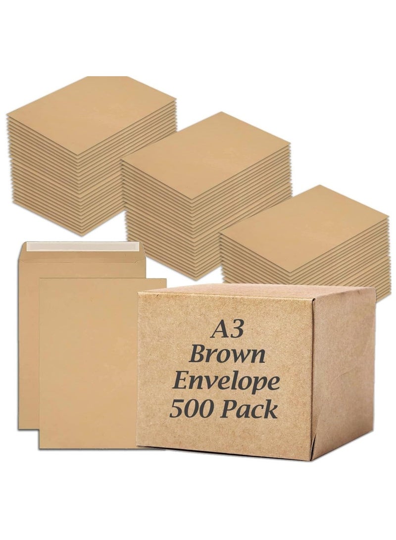 MARKQ [A3] مظروف بني [500 حزمة] 12” × 16” مظروف بريد ذاتي الإغلاق للإرسال للمنازل والمكاتب والتجارة الإلكترونية، 80 جرام - Image 1