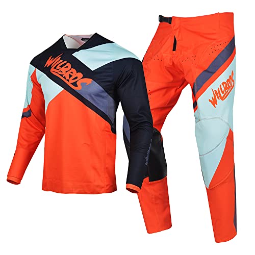 Willbros MX Gear Set Motocross Jersey Pants Combo Mens Dirt Bike Women Offroad Riding Adult Green Orange Jersey S Pants 30 - Image 1