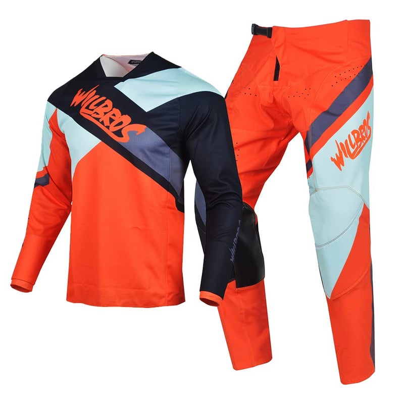 Willbros MX Gear Set Motocross Jersey Pants Combo Mens Dirt Bike Women Offroad Riding Adult Green Orange Jersey S Pants 30 - Image 2