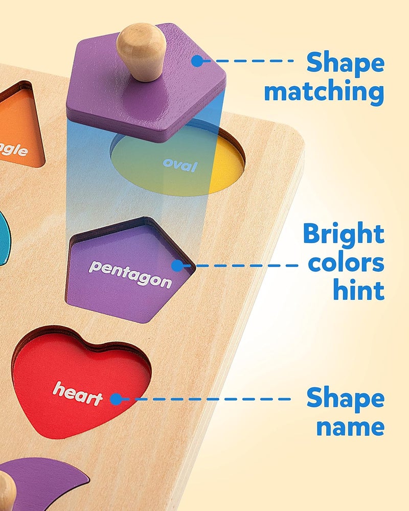 Coogam Montessori Wooden Shape Peg Puzzle, 16-Piece Color Matching Sorting Board, Educational Toy for Toddlers 3-5  Years - Image 4