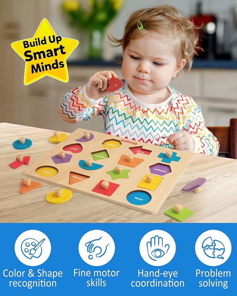 Coogam Montessori Wooden Shape Peg Puzzle, 16-Piece Color Matching Sorting Board, Educational Toy for Toddlers 3-5  Years - Image 5