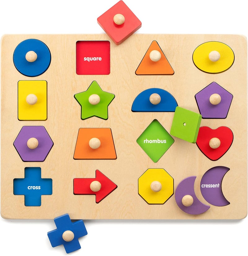 Coogam Montessori Wooden Shape Peg Puzzle, 16-Piece Color Matching Sorting Board, Educational Toy for Toddlers 3-5  Years - Image 1