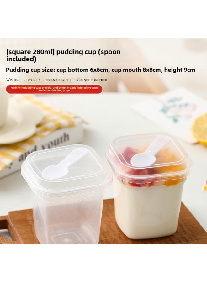 Double Skin Milk Special Cup Cream Ice Cream Bowl Pudding Cup Mousse Jelly Yogurt Packing Box With Lid Commercial Cup-Specifications:280ml Square Pudding Cup 10-Color:Figure  - Image 1