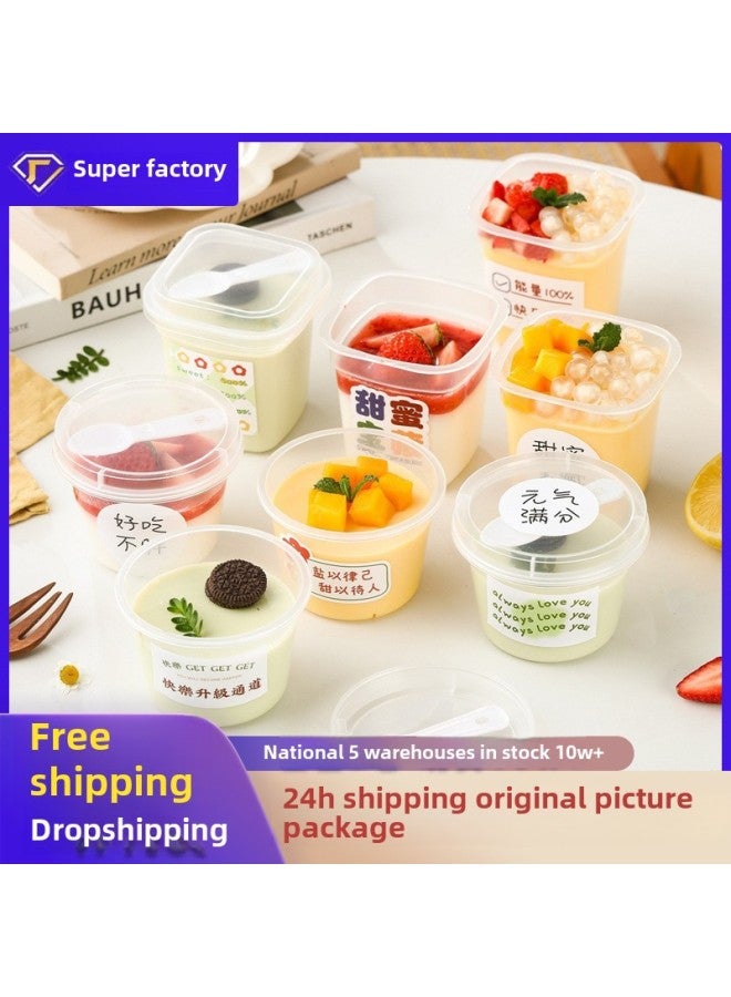 Double Skin Milk Special Cup Cream Ice Cream Bowl Pudding Cup Mousse Jelly Yogurt Packing Box With Lid Commercial Cup-Specifications:280ml Square Pudding Cup 10-Color:Figure  - Image 2