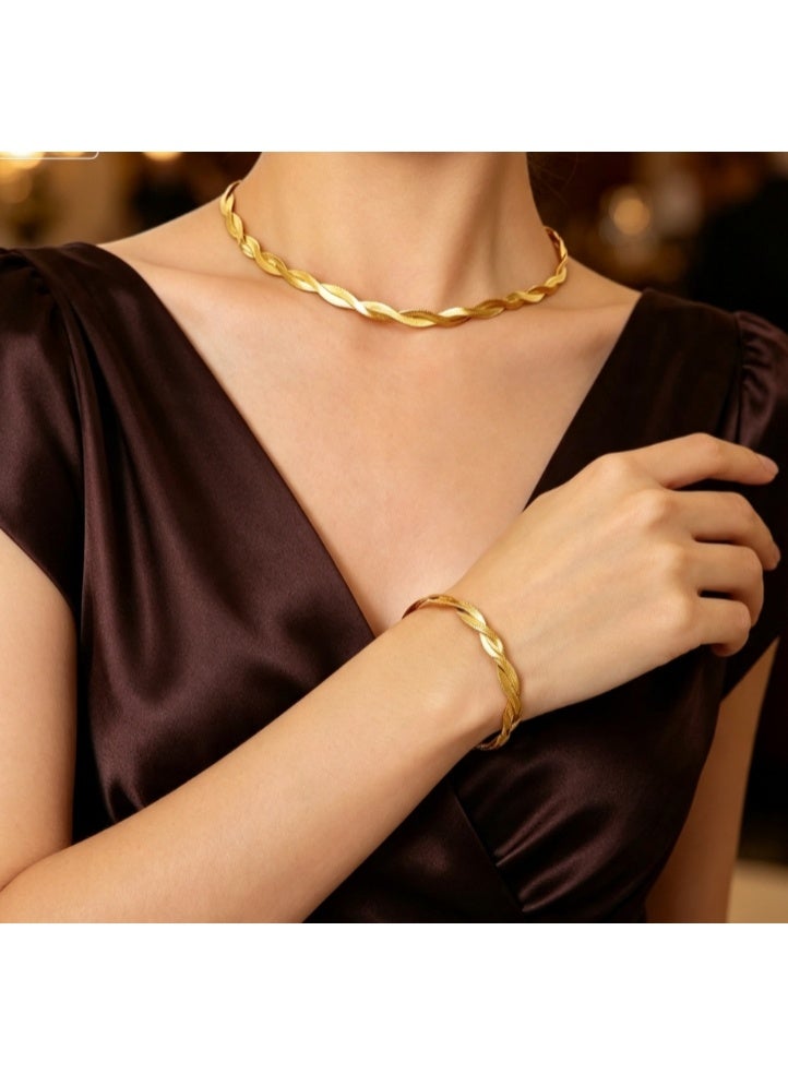 LATEEN 18K Gold Plated Jewelry Set, Matching Choker Necklace & Bracelet for Women, Premium Luxury Jewelry for Daily Styling & Gift Giving - Image 1